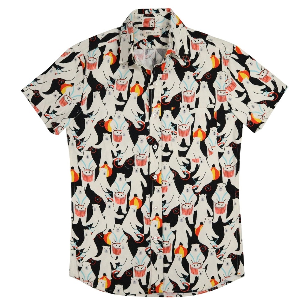 Gustin The Circus Bear Shirt Mens XS Multicolor Polar Bear Toucan Print Cotton‎
